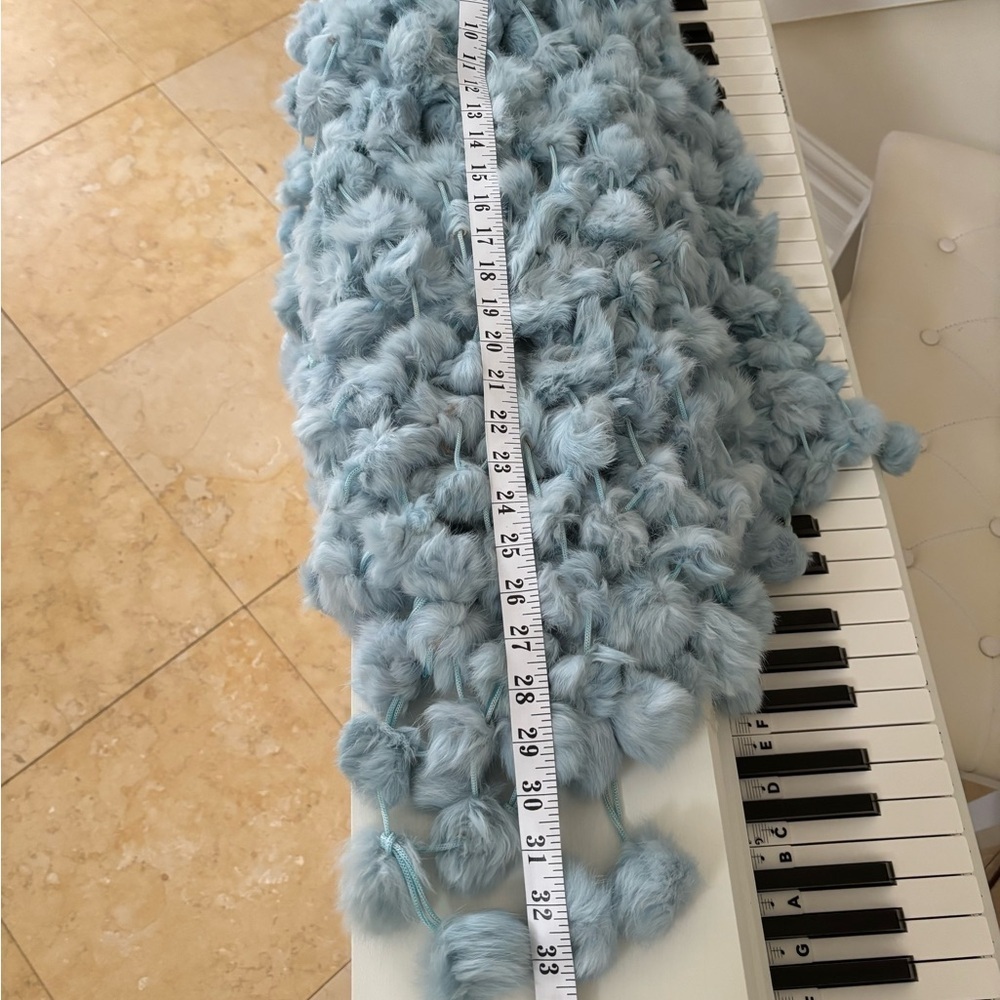 Light Blue Fluffy Rabbit Fur Shawl Wrap - Picture 10 of 11
